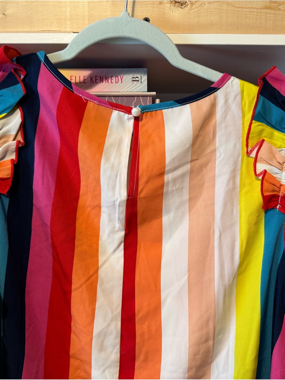 Bright Multi-Color Stripe Ruffle Sleeve Top - Picture 6 of 10